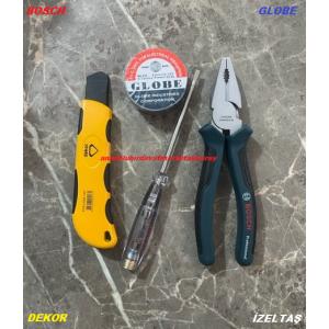BOSCH PENSE SETİ 180MM PENSE İZELTAŞ KONTROL KALEM MAKET BIÇAK İZOLE BANT 4LÜ SET