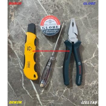 BOSCH PENSE SETİ 180MM PENSE İZELTAŞ KONTROL KALEM MAKET BIÇAK İZOLE BANT 4LÜ SET