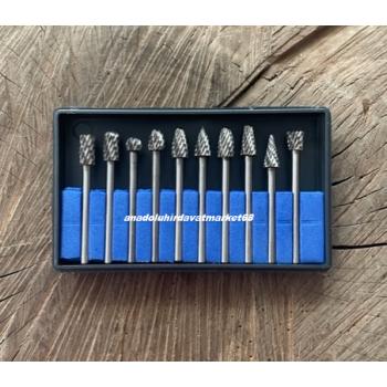 CARPİDE KARBON ÇELİK AHŞAP METAL OYMA SETİ FREZE SETİ GRAVÜR UCU 10PCS 3MM