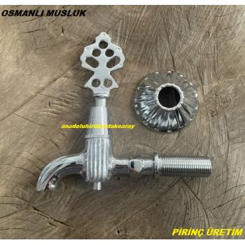 LDR NİKEL RENK ŞADIRVAN MUSLUĞU 1/2 PİRİNÇ DÖKÜM MUSLUK OSMANLI MUSLUĞU 460GR