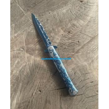 ALASKA CARBON ÇELİK ÖZEL CEP ÇAKISI KAMP ÇAKISI ÖZEL GÜL İŞLEMELİ CEP BIÇAK 22CM