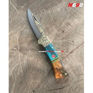 DMR BÖHLER N690 ÇELİK ÇAKI ÖZEL ÜRETİM ALTIN KAPLAMA CEP ÇAKISI KAMP ÇAKISI 11CM