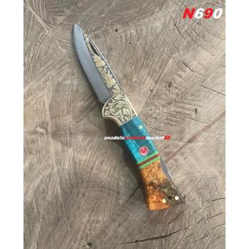 DMR BÖHLER N690 ÇELİK ÇAKI ÖZEL ÜRETİM ALTIN KAPLAMA CEP ÇAKISI KAMP ÇAKISI 11CM