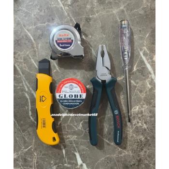 BOSCH PENSE SETİ 180MM PENSE İZELTAŞ KONTROL KALEM MAKET BIÇAK 3 METRE 5Lİ SET