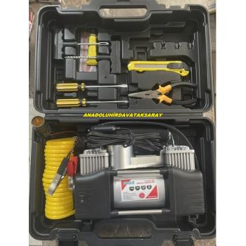ECOLE 12 VOLT KOMPRESÖR MİNİ ARAÇ KOMPRESÖRÜ GÜÇLÜ ÇİFT PİSTON KOMPRESÖR 12PCS