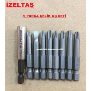 İZELTAŞ 9 PARÇA YILDIZ UÇ SETİ ÇELİK BİTS UZATMA DÜZ TORK YILDIZ UÇ SETİ 50MM
