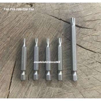 GFB-BYT CRV ÇELİK 50MM TORK UÇ SETİ BİTS UÇ SETİ T10 T15 T20 T25 T30 MIKNATISLI 5PCS