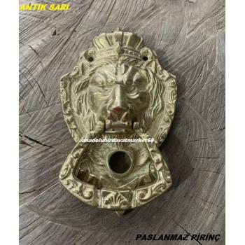 DMR KRAL ASLAN TAKTAK PARLAK ANTİK SARI PİRİNÇ ÇELİK KAPI TAKTAK AHŞAP KAPI TOKMAGI 16CM