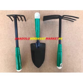 KUPA YBA ÇELİK BAHÇE SETİ MİNİ KÜREK MİNİ TIRMIK MİNİ ÇAPA SETİ 3LÜ SET