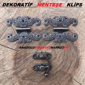 DEKORATİF TAVLA MENTEŞE KLİPS KUTU MENTEŞE VE KLİPS OKSİT 10 TAKIM