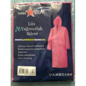 THREE STAR PVC YAĞMURLUK PEMBE RENK YAGMURLUK XL MODEL