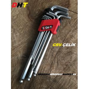 DHT CRV ÇELİK UZUN ALYAN TAKIMI ALLEN ANAHTAR SETİ 9PCS 25CM