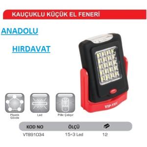 VİPTEC LEDLİ EL FENERİ MIKNATISLI KAUÇUKLU KAMP FENERİ PİLLİ