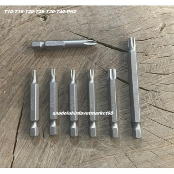 GFB-BYT ÇELİK 50MM TORK UÇ SETİ YILDIZ BİTS UÇ T10 T15 T20 T25 T30 T40 MIKNATISLI 7PCS