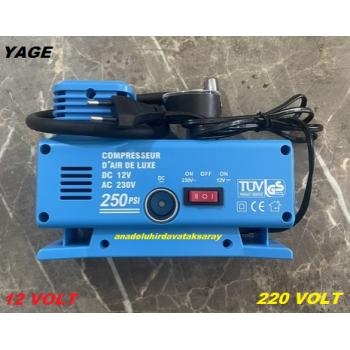 YAGE 220 VOLT MİNİ KOMPRESÖR 12 VOLT GÜÇLÜ KOMPRESÖR HAVA KOMPRESÖR 250 PSİ