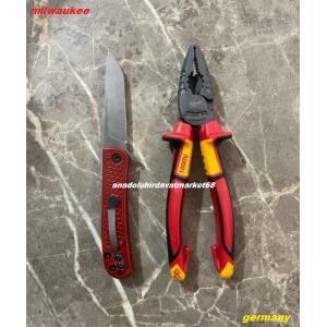 MİLWAUKEE SET 180MM PENSE COBALT ÇELİK PENSE 1000V 3FONKSİYON BORDO ÇAKI 2Lİ