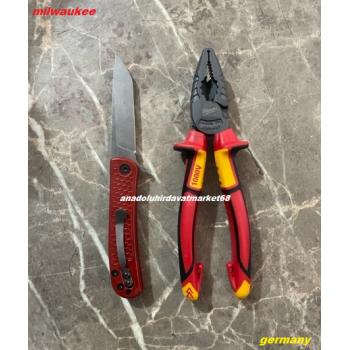 MİLWAUKEE SET 180MM PENSE COBALT ÇELİK PENSE 1000V 3FONKSİYON BORDO ÇAKI 2Lİ